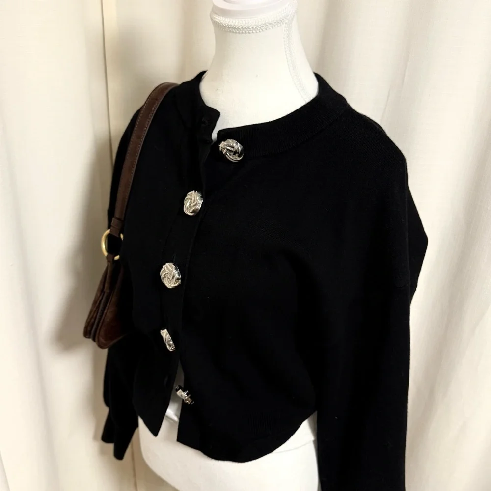 ZARA Knit Cardigan with Large Silver Buttons - Picture 3 of 6
